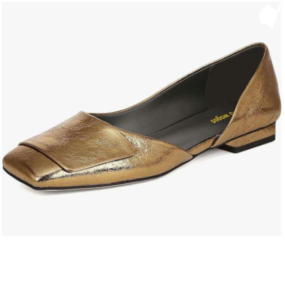 Wo Wagas Gold Pump Side Cut Block Low Heeled Square Toe Slip On Working Shoes